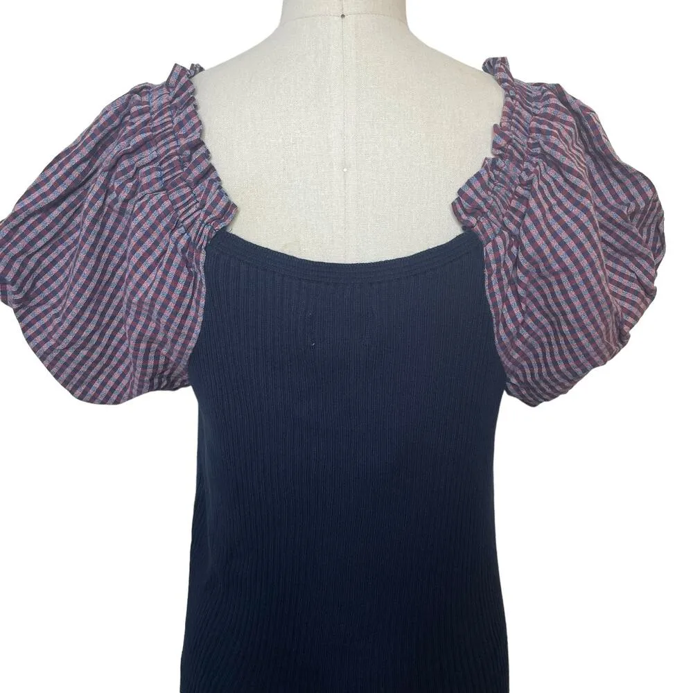 NEW Maeve Anthropologie Puff-Sleeved Mini Dress Sweater Ribbed Cotton Size Large - Image 9