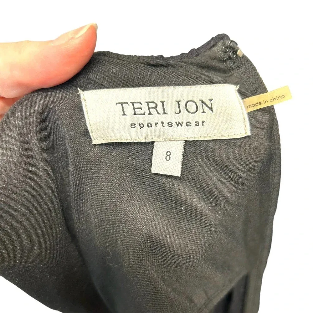 Teri Jon Sportswear Black Crepe Textured Leather Trim Sheath Dress Size 8‎ - Image 8
