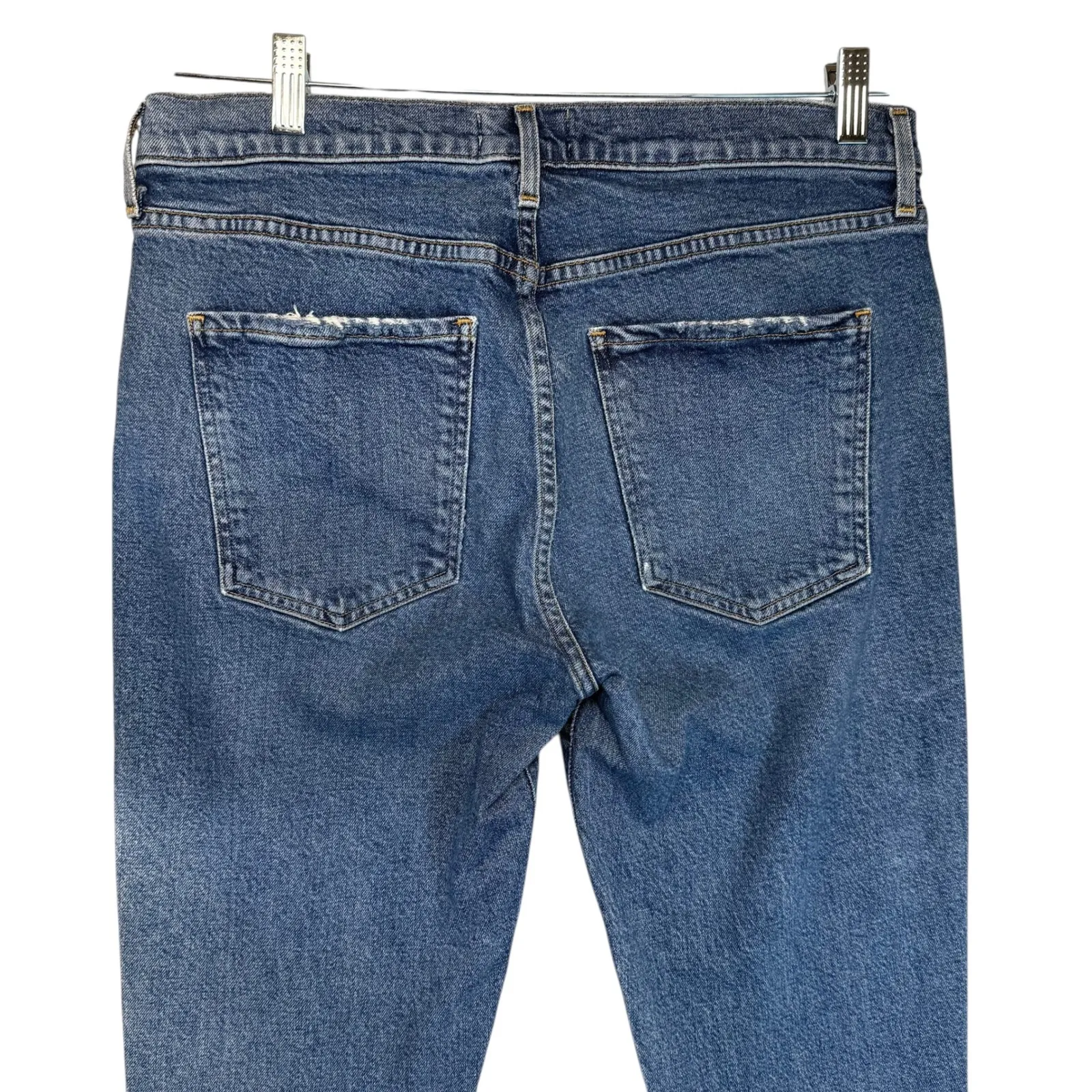 AGOLDE Toni Mid Rise Striaght Blue Denim Raw Hem Jeans Casual Staple 30 - Image 5