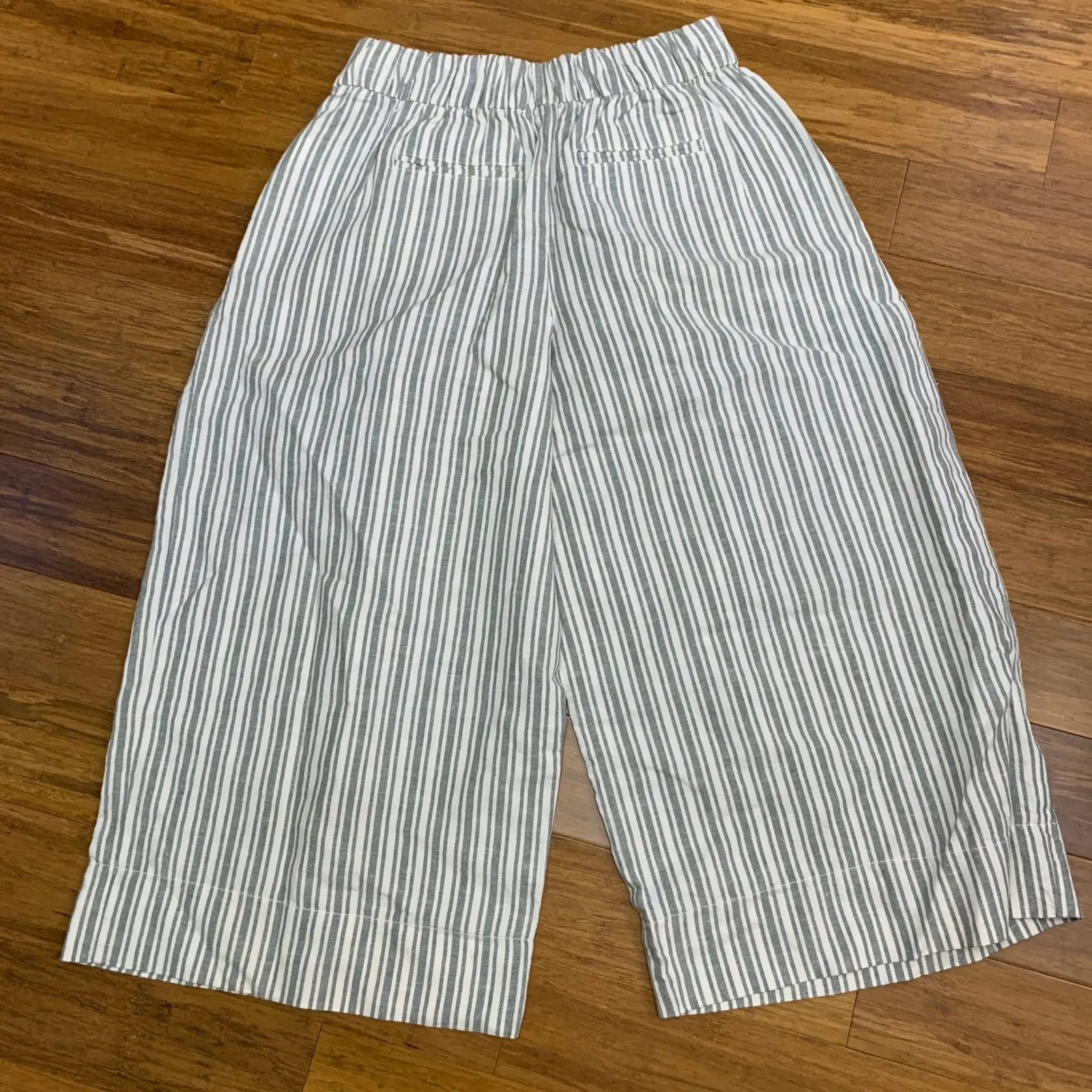 GAP Women's Striped Wide Leg Crop Pants Elastic Waist Size 8 Pockets Linen Blend - Image 5
