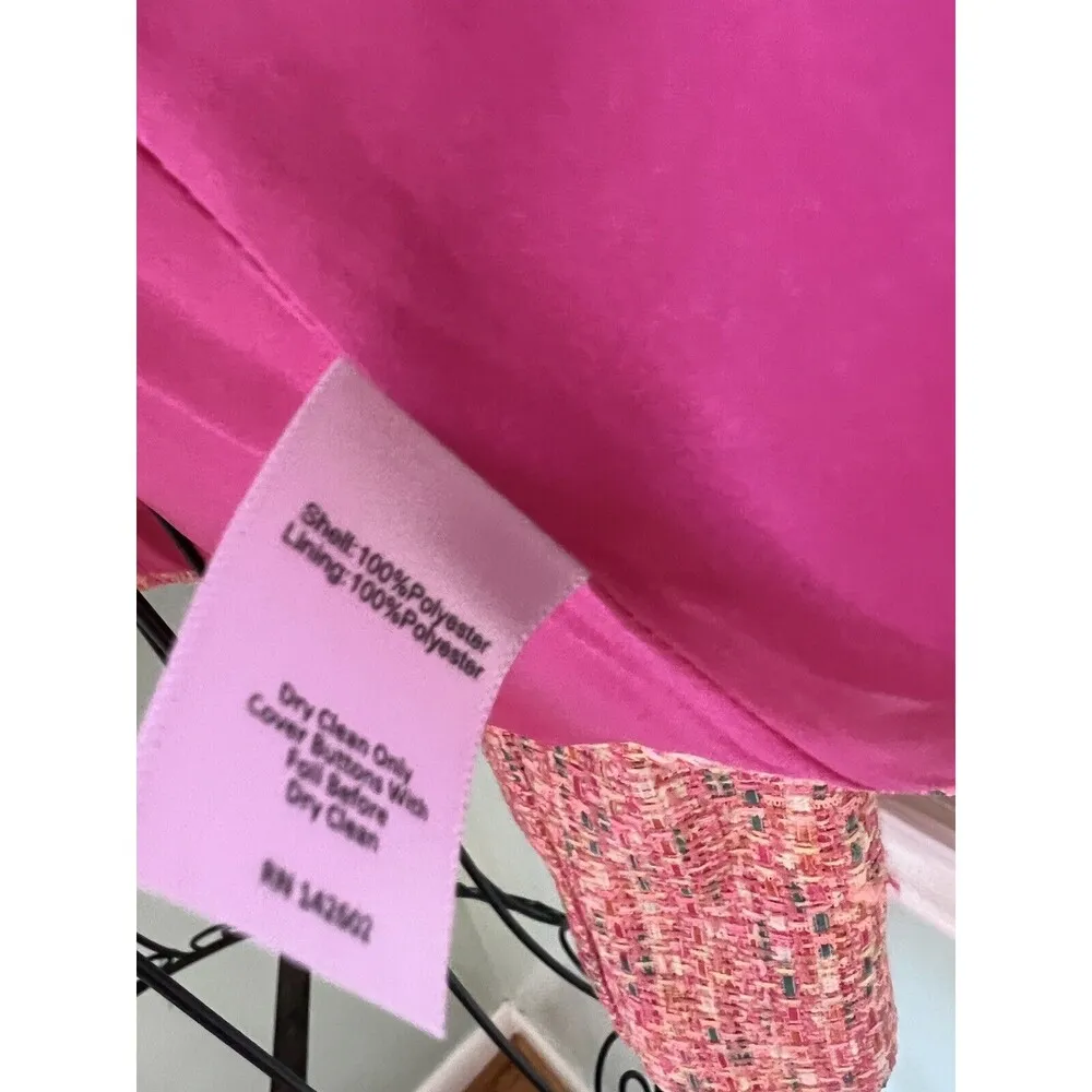 STS Sail To Sable L Button Jacket Blazer Neon Tweed Pink Gold Career Barbie - Image 7