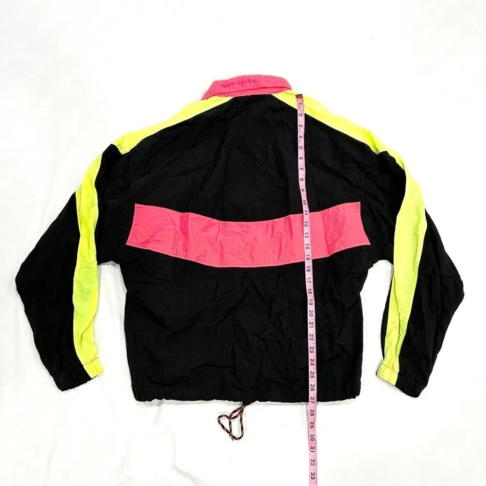 Vintage 90s Street Closed Neon Black Colorblock Half Zip Windbreaker Pink - Image 7