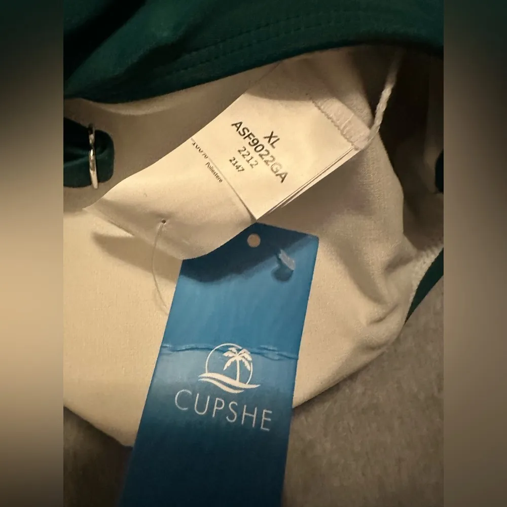 NWT CUPSHE Two Piece Bikini Set Floral Print Knot Bunny Tie dark green size XL - Image 7