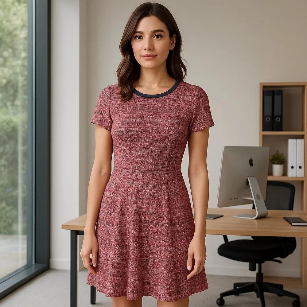 Comptoir Des Cotonniers Red & Blue Midi Dress Blazer Set Sz Small / Medium 2 Pc - Image 2