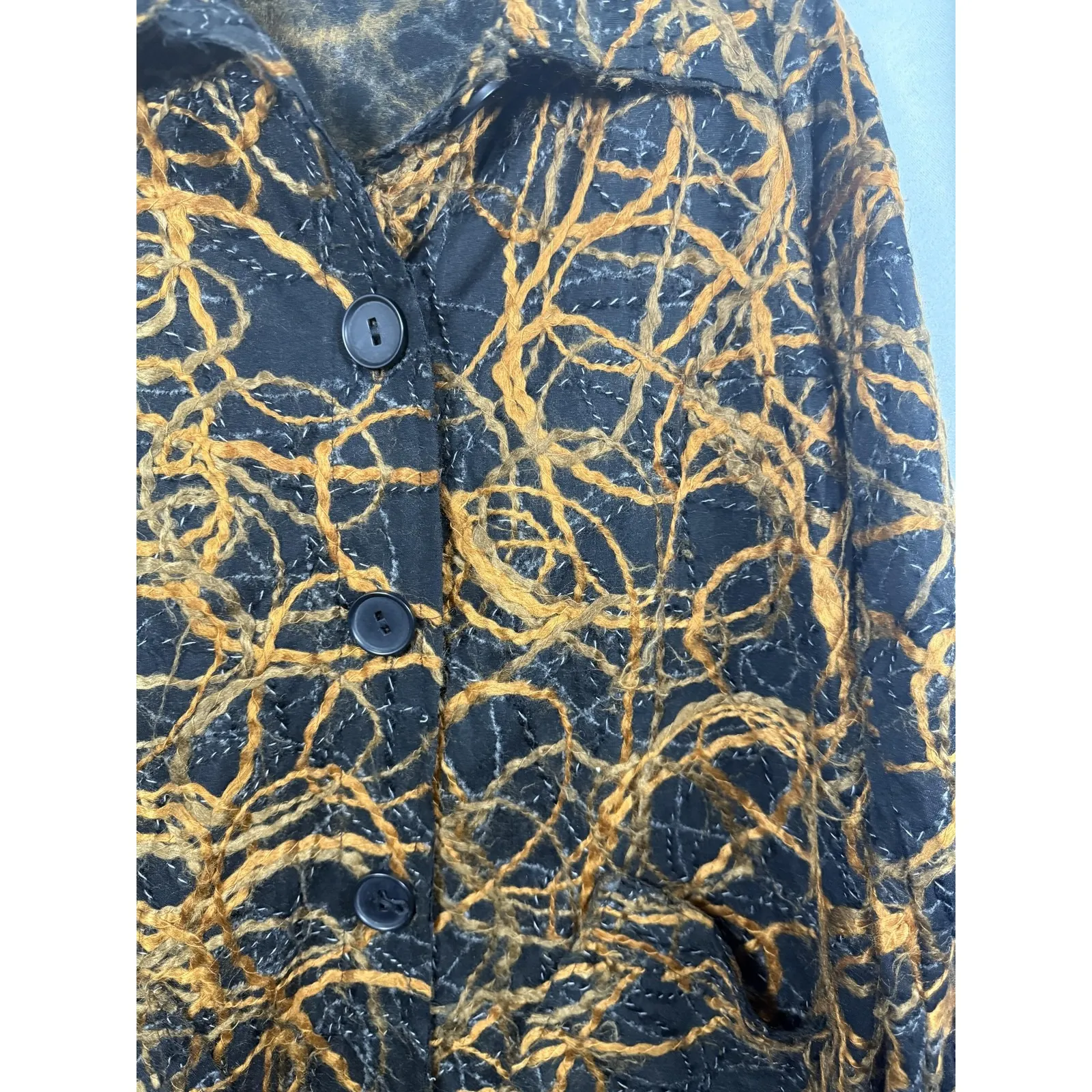 Kathleen Sommers Jacket Womens XS Black Gold Textured Boucle Art To Wear Swing - Image 2