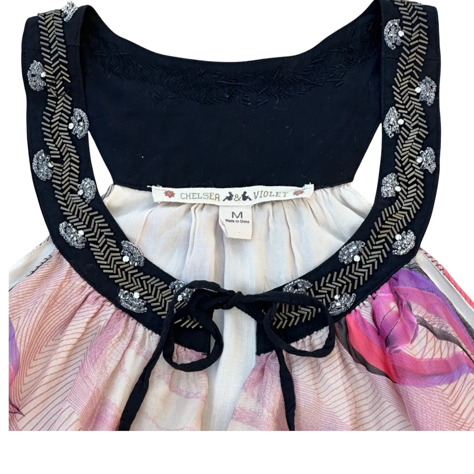 CHELSEA & VIOLET Silk Embellished Neckline Eye Print Halter Dress Size M - Image 3