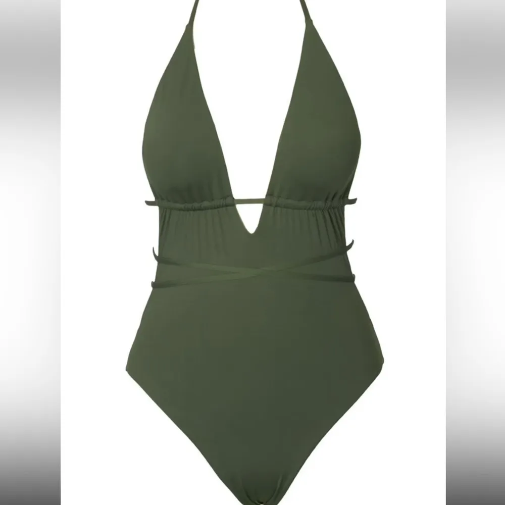 Cupshe v neck strappy backless swimming suit one piece  NWT size Large olive - Image 5