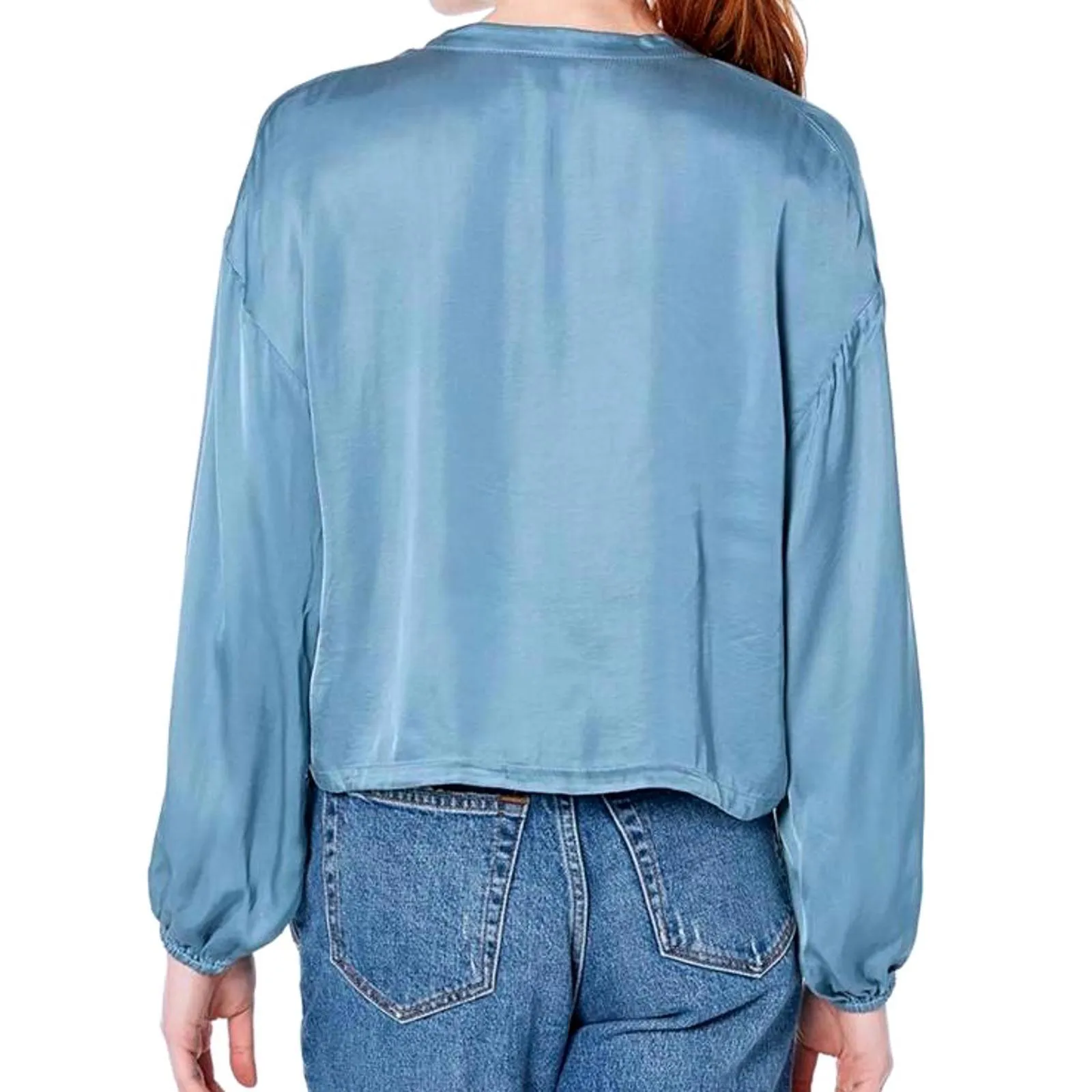 Guess Cropped Button-Up Blouse in Cyclone Blue Size XS NWT - Image 2