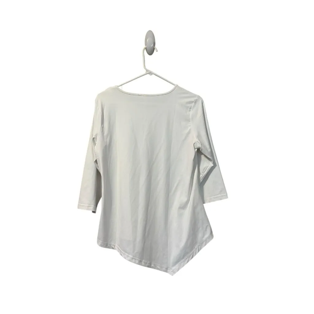 Lulu B Women Medium Shirt‎ White Nylon Spandex Asymmetrical Hem Stretch Preppy - Image 2