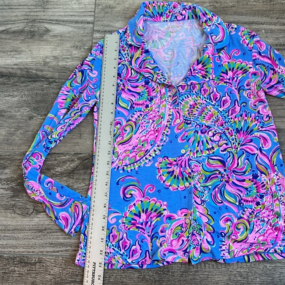 Lilly Pulitzer Sleepwear Pajama Top Womens Medium Pink Floral Button Down #172 - Image 3