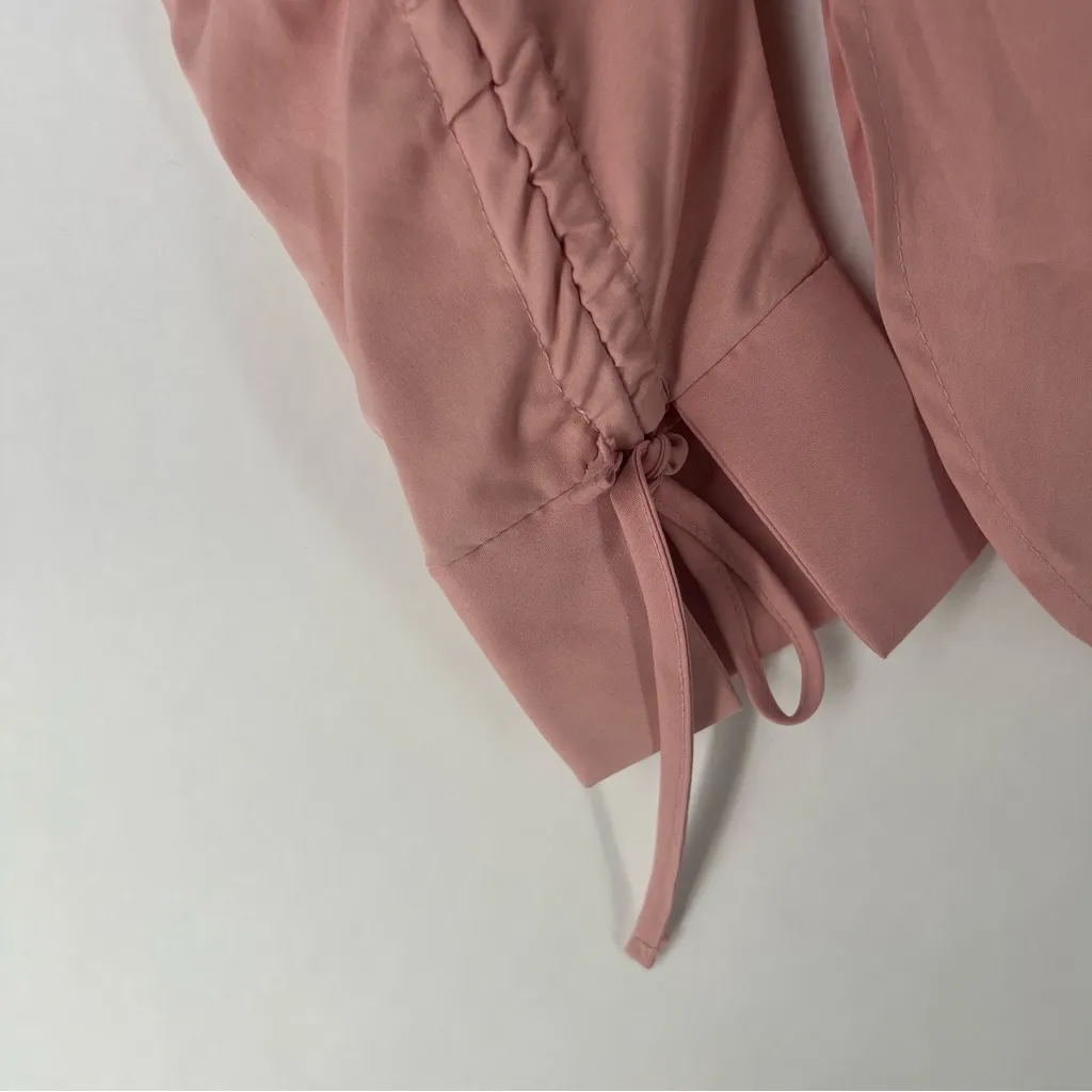 Emory Rose Pink Ruched Sleeve Women Long Line Button Front Top Side Slits Size M Size M - Image 4