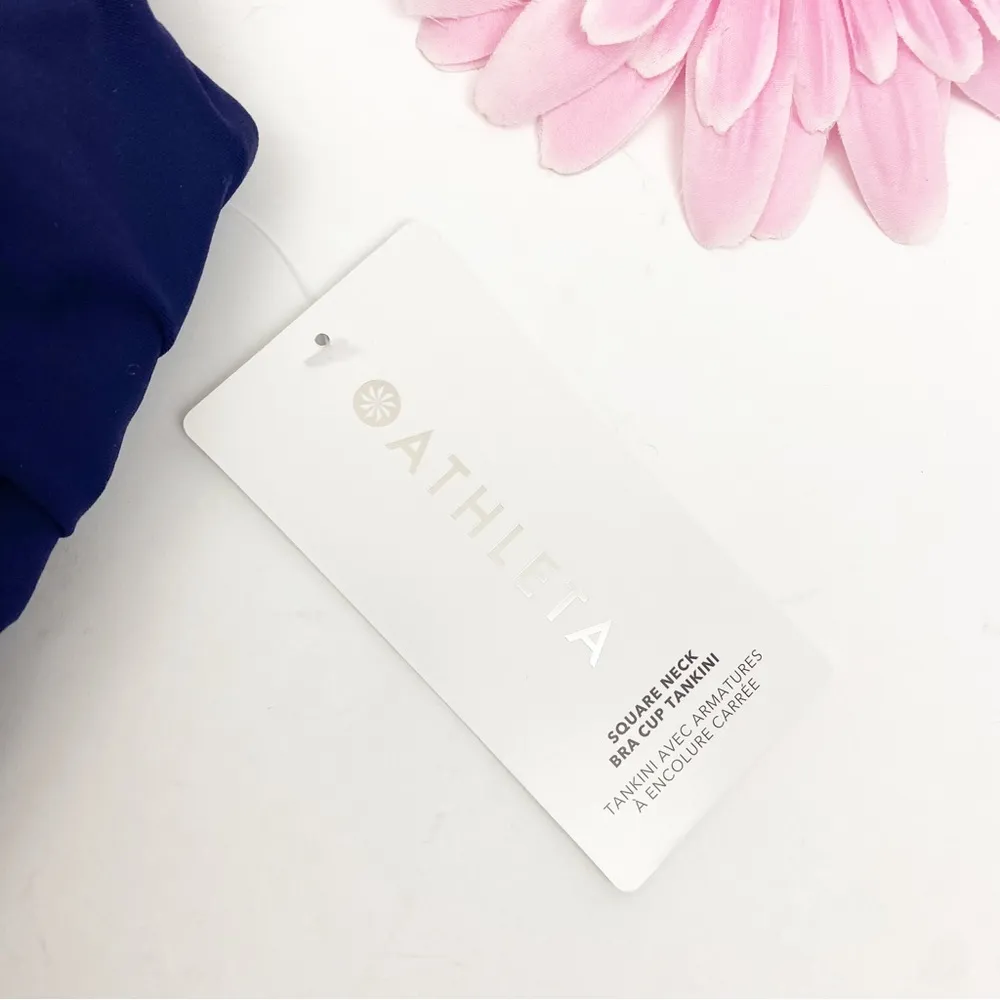 Athleta Square Neck Bra Cup Tankini Top: Navy Dress Blue - Image 5