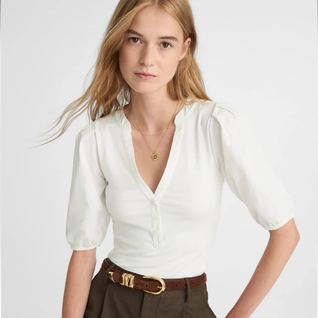 Madewell Puff Sleeve Henley Ribbed Top - Image 2