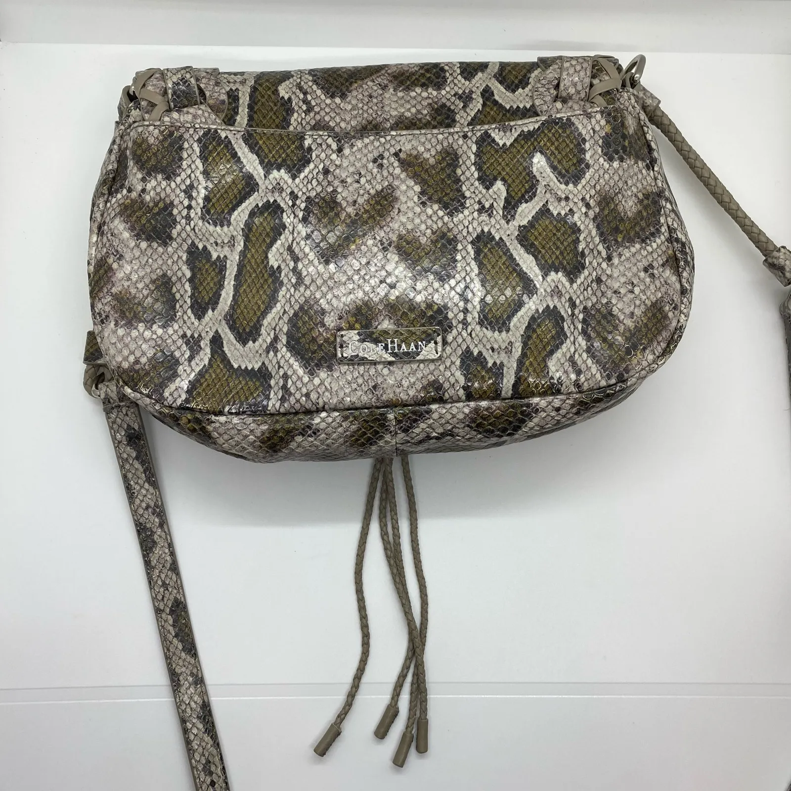 Cole Haan Leather Crossbody Snake Print‎ Beige Brown - Image 4