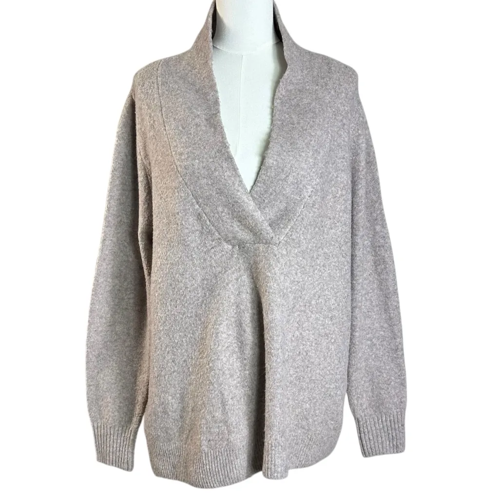 Soft Surroundings XL Shawl Collar V Neck Wool Blend Meera Sweater Heather Taupe - Image 2