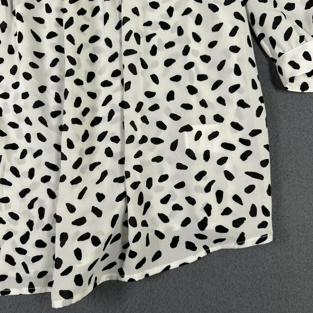 Carolina Belle Blouse Womens 1X White Black Spotted Button Front Long Sleeve Top - Image 4