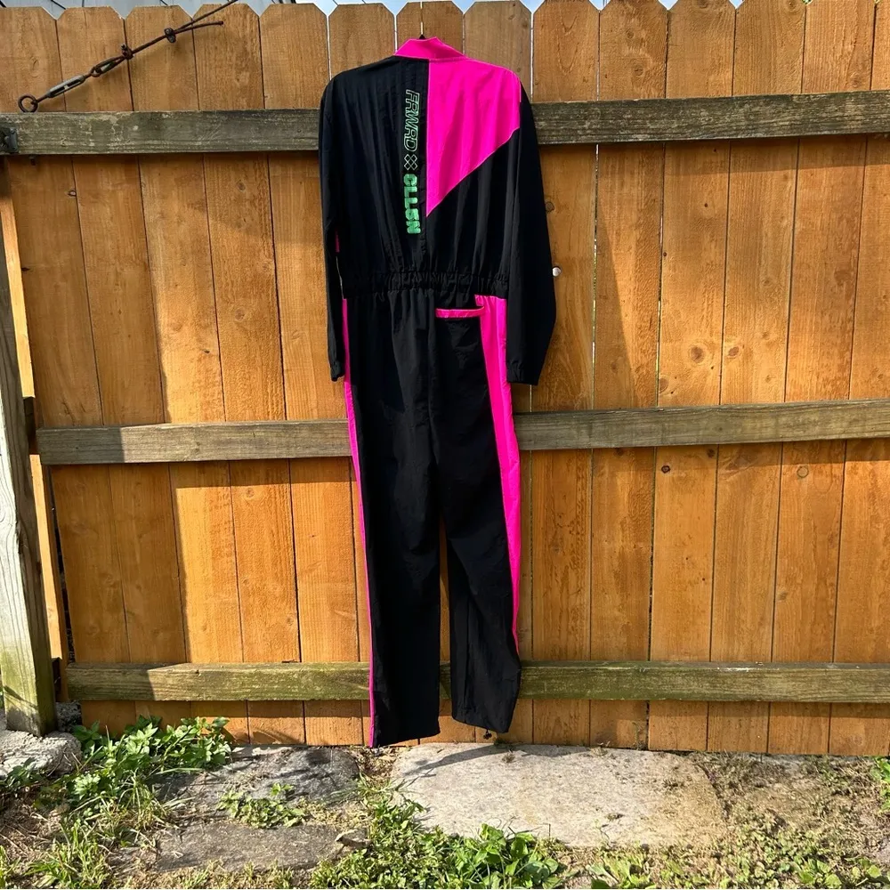 ASOS Collusion Brand Ski Style Indoor/outdoor Jumpsuit size 10 black pink retro‎ - Image 9
