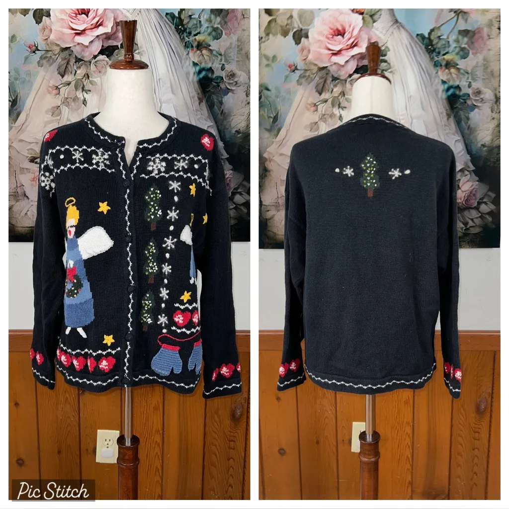 Super Cute Vintage 90s Nutcracker Ramie Cotton Cardigan Sweater! Black Size M - Image 2