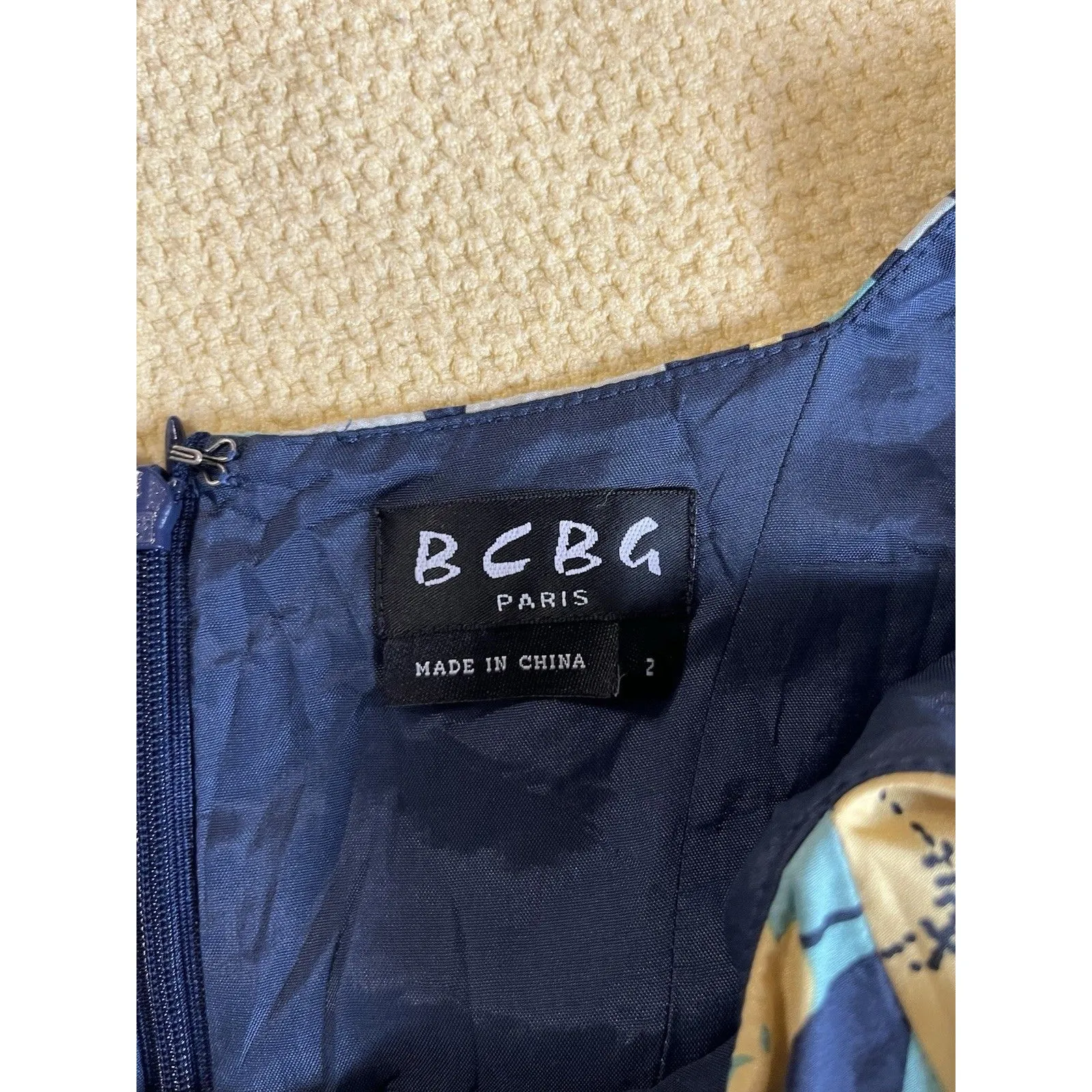 BCBG Paris Dress Floral Sleeveless Pleated Skirt Square Neck Silk Blue/Yellow 2 Blue - Image 11