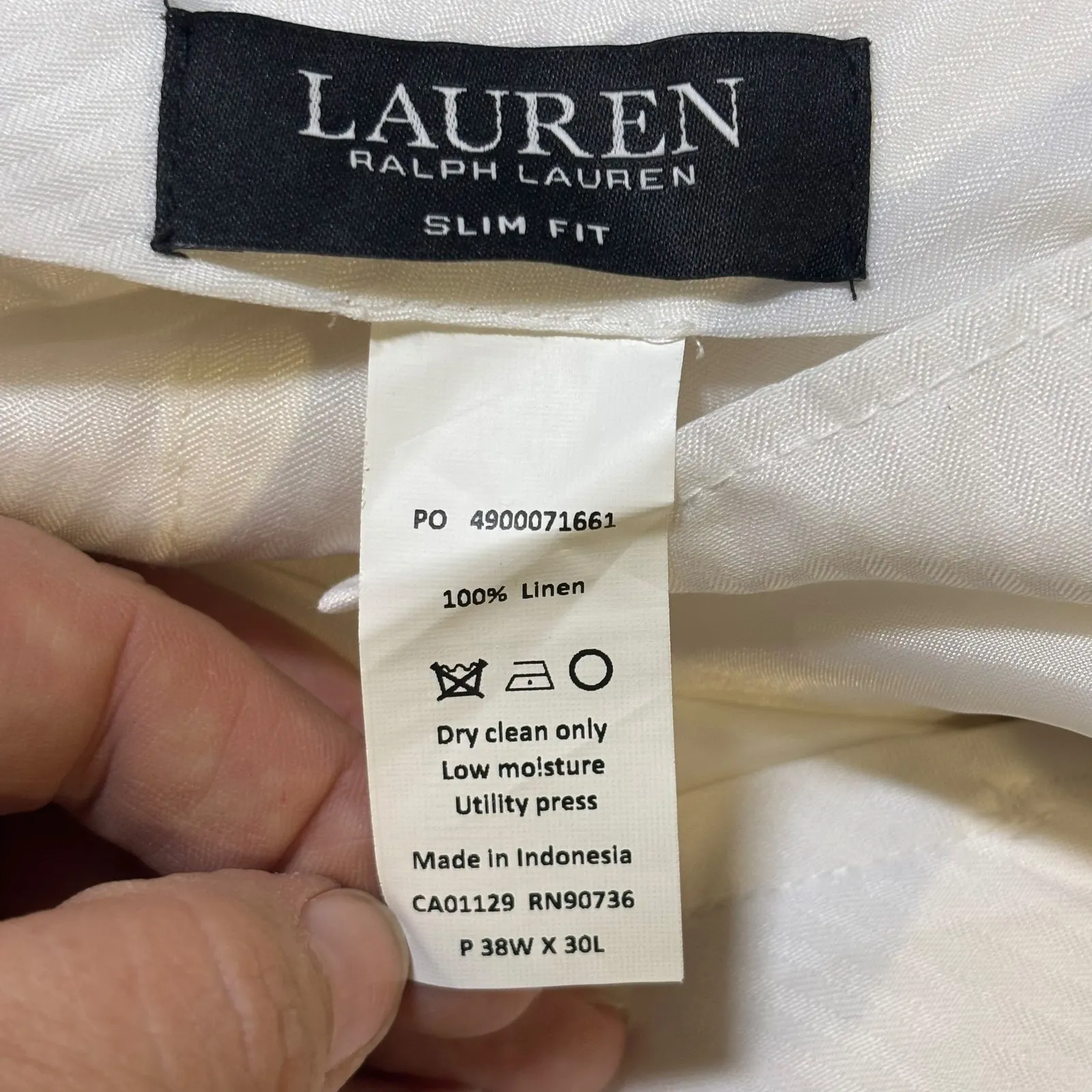 Lauren Ralph Lauren Slim Fit Off White Linen Dress Pants Mens‎ 38W x 30L NWT* - Image 3