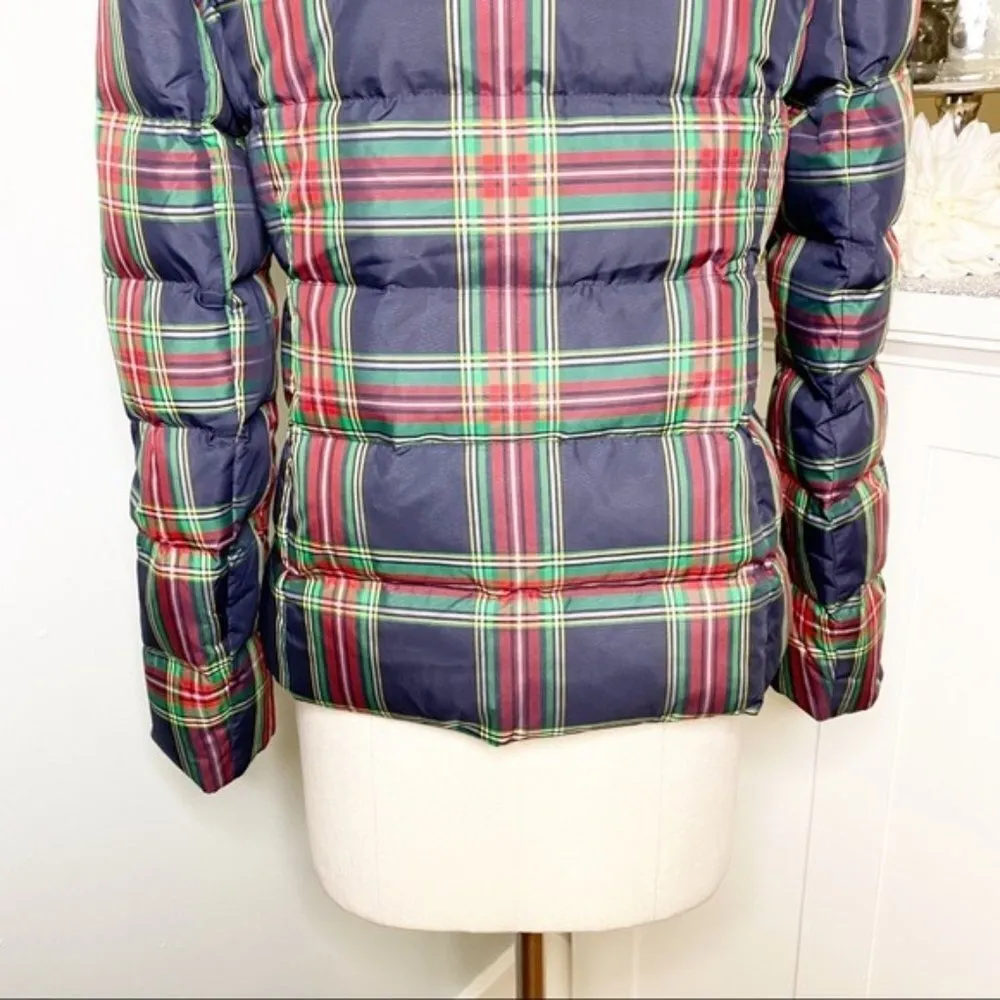 Talbots Plaid Tartan Ruffled Down Winter Coat Red Blue Green XS - Image 11