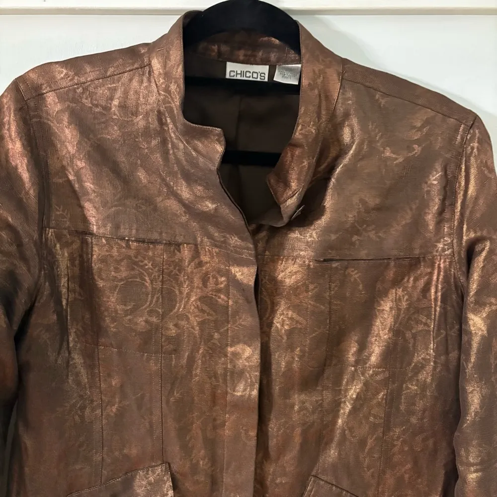 Chico’s Lightweight Linen Silk Blend Bronze Jacket. Size 1 - Image 9