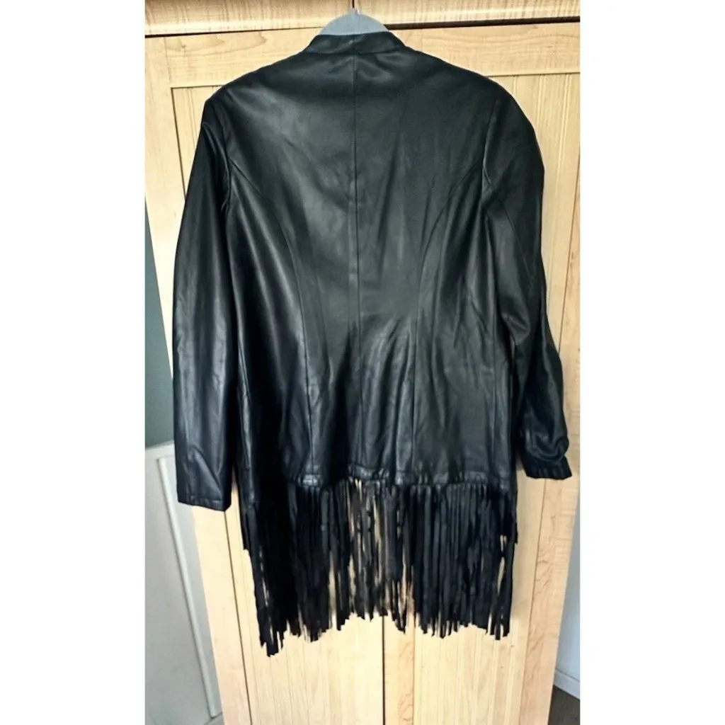 Vakko INC Women Black Faux Leather Fringe Suede Boho Moto Jacket, Size Medium - Image 4