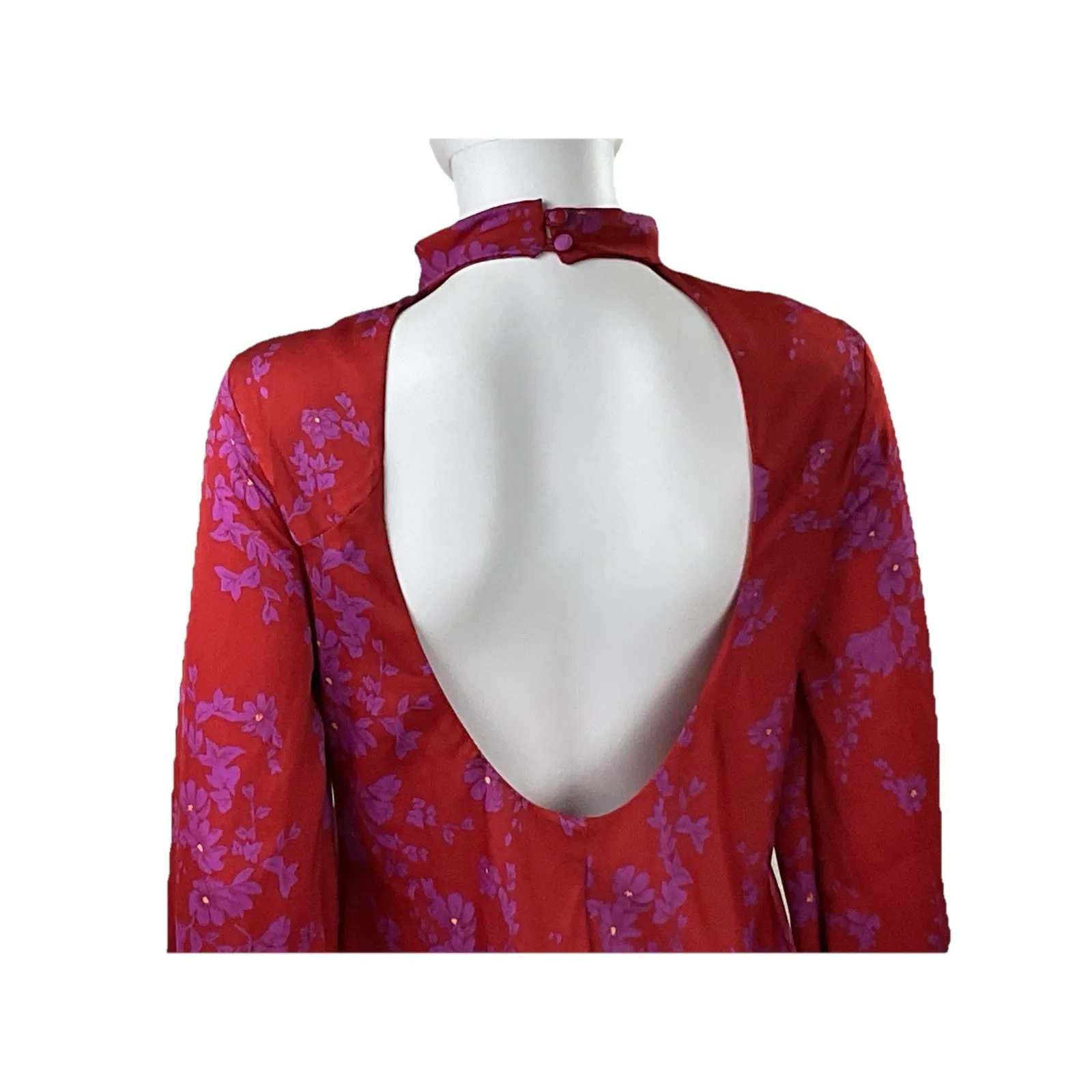 Free People Aries Open Back Floral Long Sleeve Mini Dress Red XS - Image 7