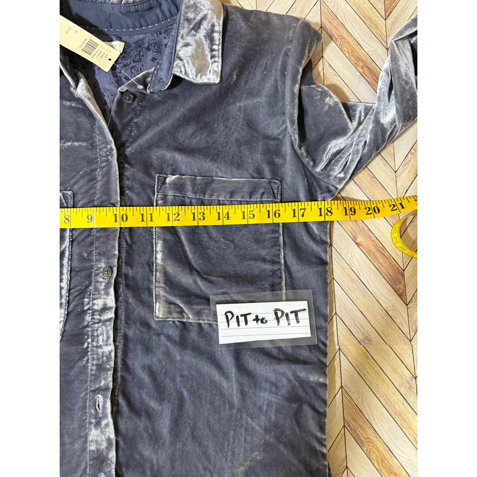 Pilcro Velvet Button Down Shirt XS Gray Long Sleeve Holiday Party Casual Soft - Image 7