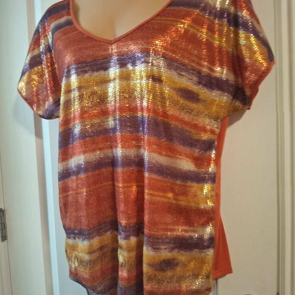 Maurices Sz 1 Striped Multicolor V-Neck Women's Top - Image 2