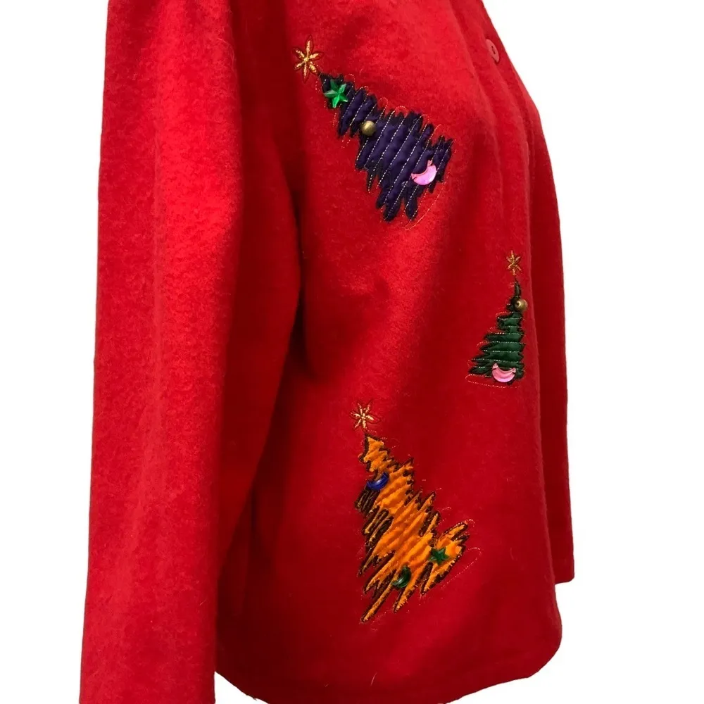 Take Two Vintage Christmas Jacket Boxy Red Multicolor Embellished 80’s Large - Image 5