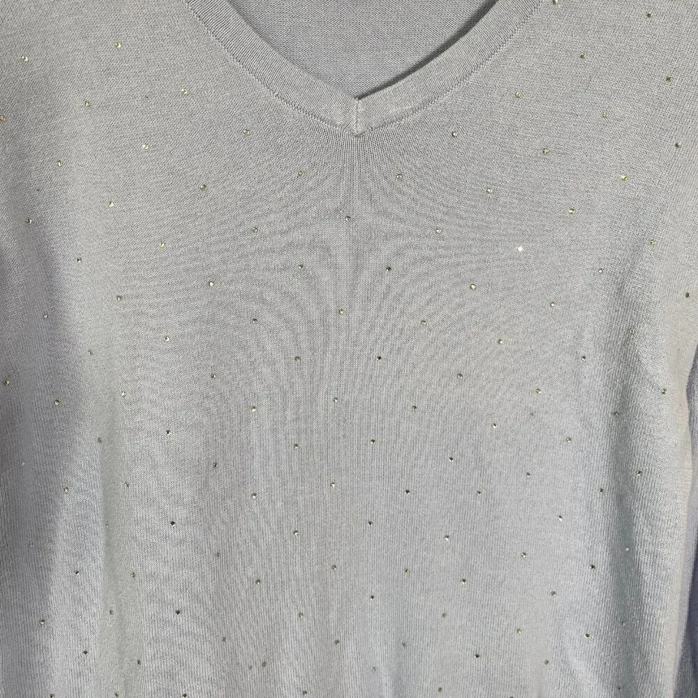 DKNY Women's Small Long Sleeve V-Neck Rhinestone Embellished Y2K Knit Sweater - Image 9