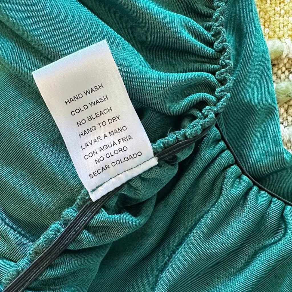 Endless Blu One Shoulder Asymmetrical Ruched Midi Dress in Blue Green size M Size M - Image 11