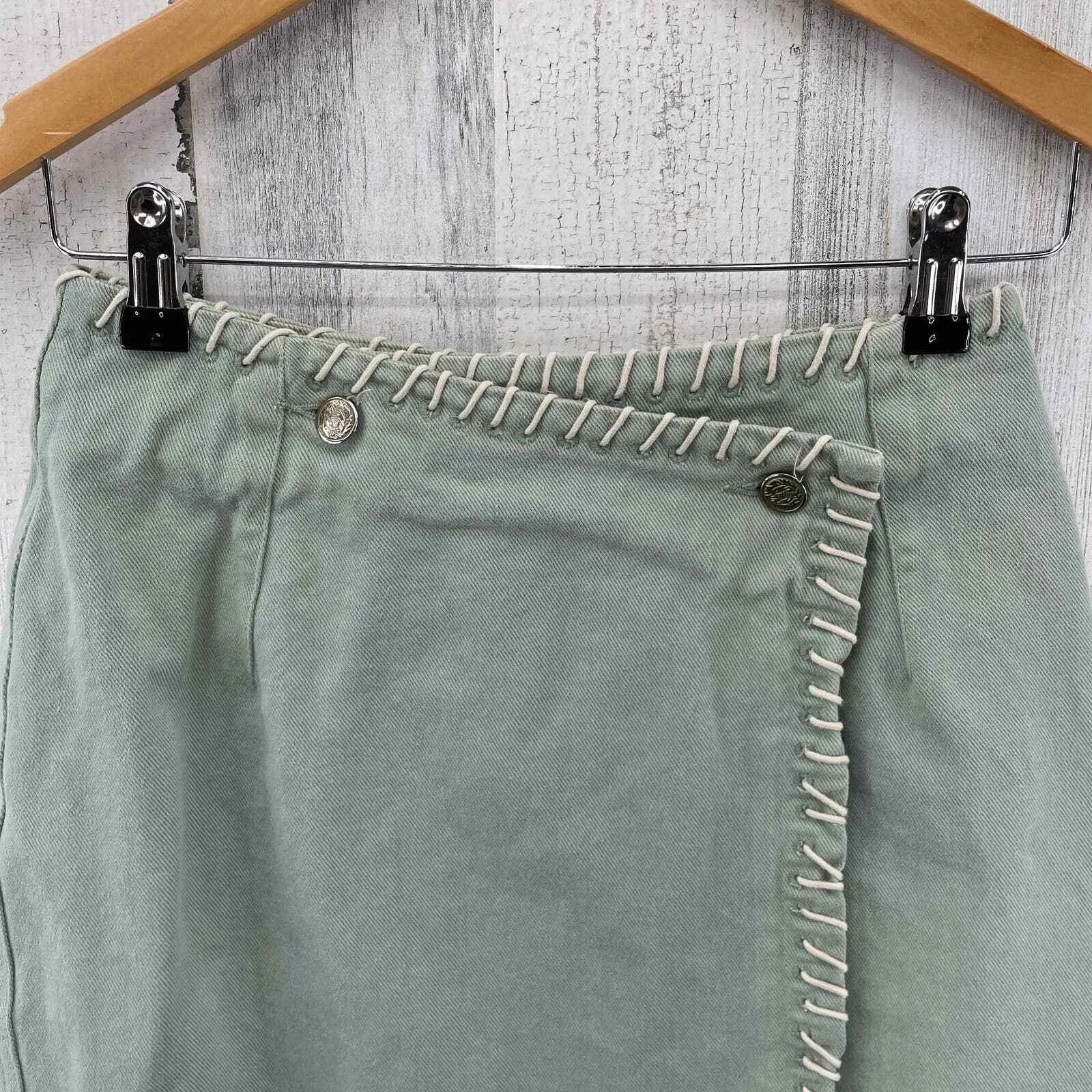 Vintage Cambridge Dry Goods Company Wrap Skirt Sz 0 Green Cotton Contrast Stitch - Image 2