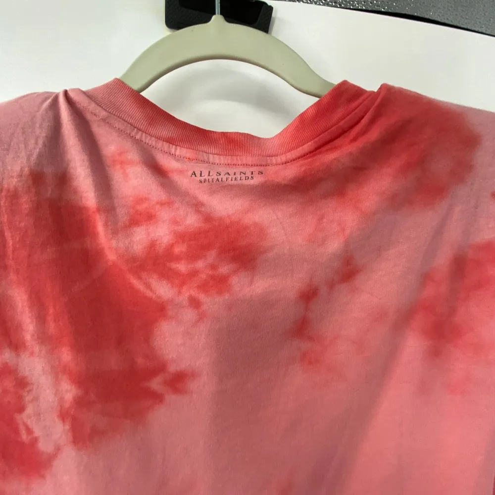 ALLSAINTS Spitalfields Coni Tie Dye T-shirt Red Shoulder Pad Tie Front NWT Small - Image 13