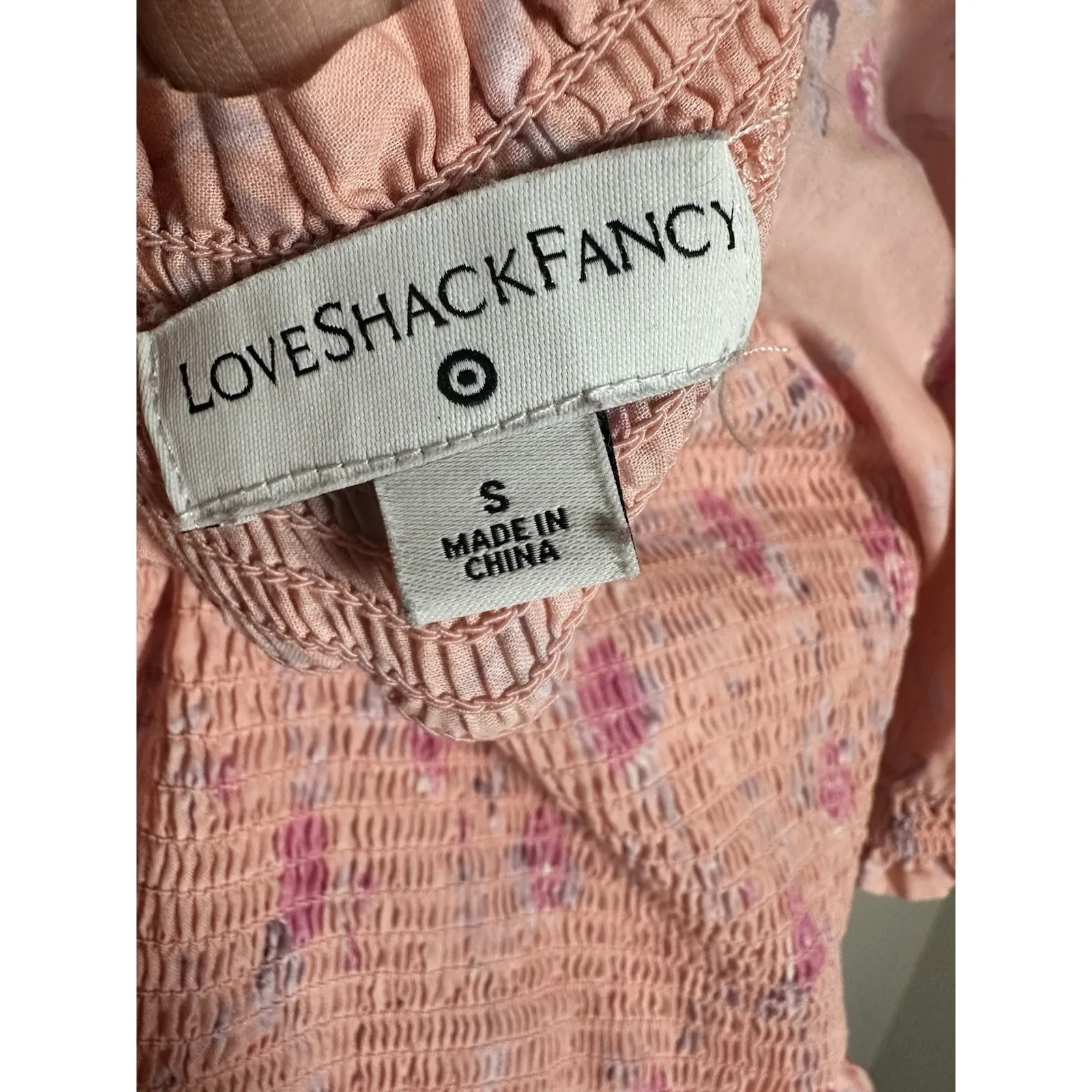 Love Shack Fancy Target Simone Dress Pink Floral Smocked Tiered Maxi Dress Sz S - Image 8