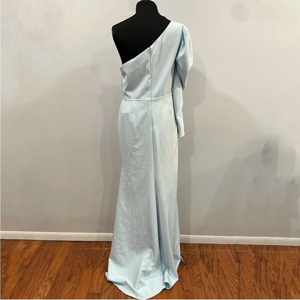 Mac Duggal leena 26592 70149 Light Blue One Shoulder Long Sleeve Gown Dress 10 - Image 5