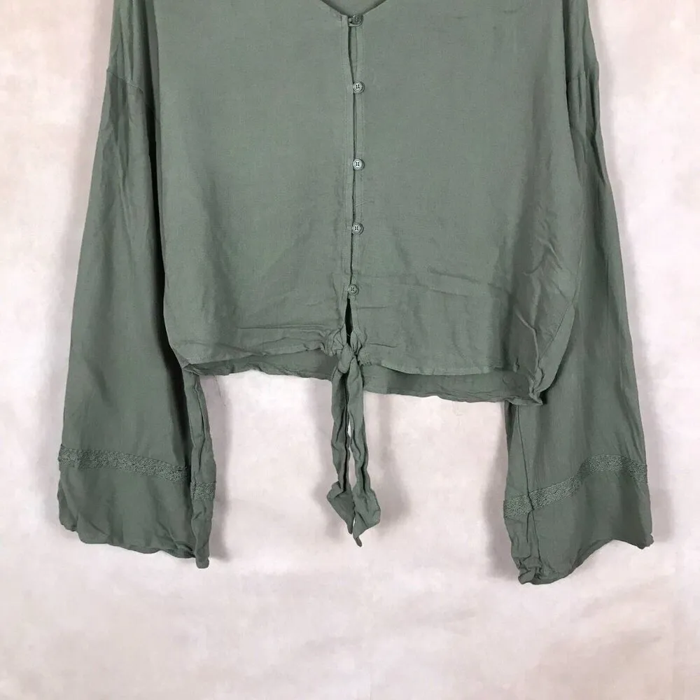 FRESHMAN Dark Green Tie Bottom Boho Top NEW LARGE - Image 7