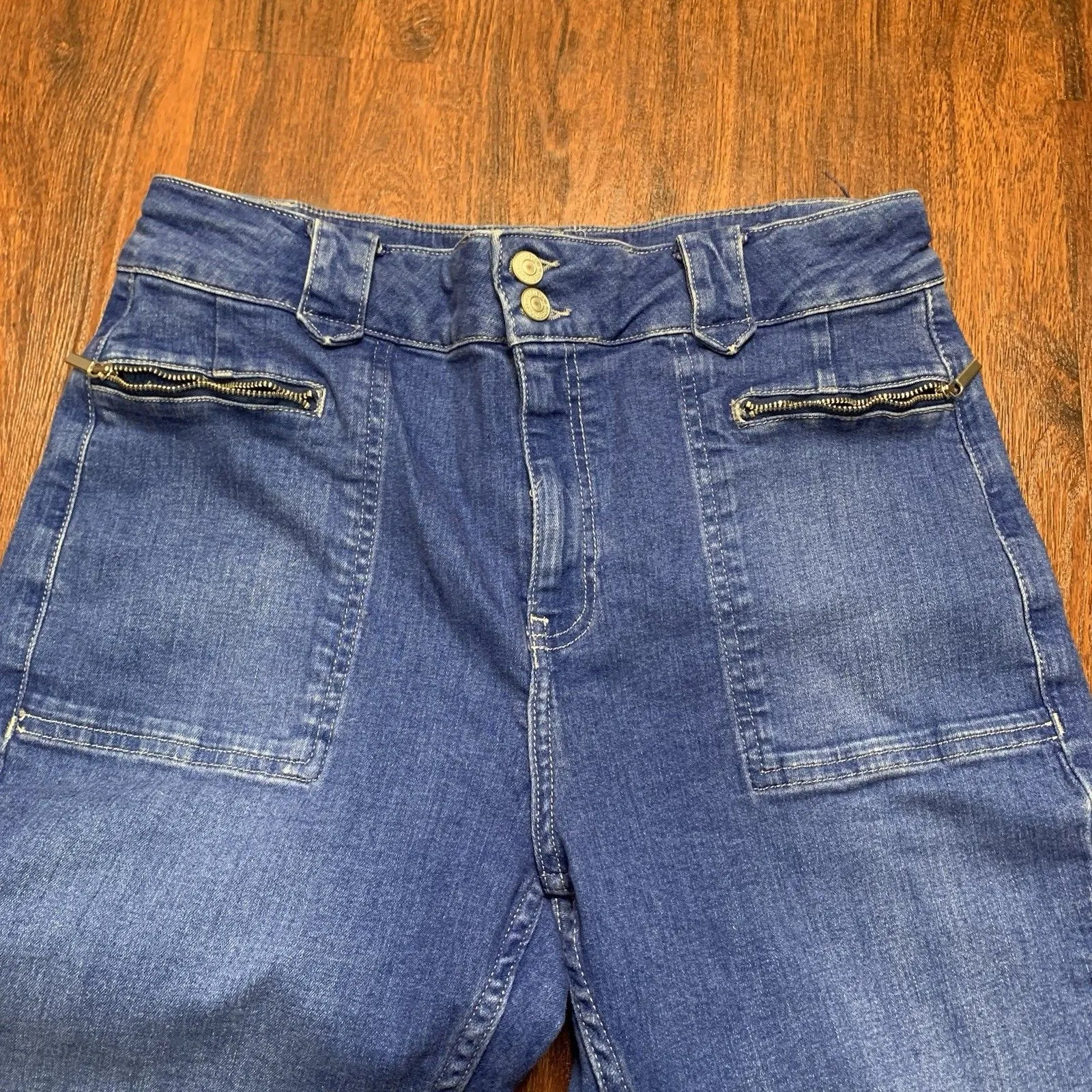 We The Free People Jeans Layla Electron Blue Flare Bell Bottom Sz 31 Hi Rise - Image 5