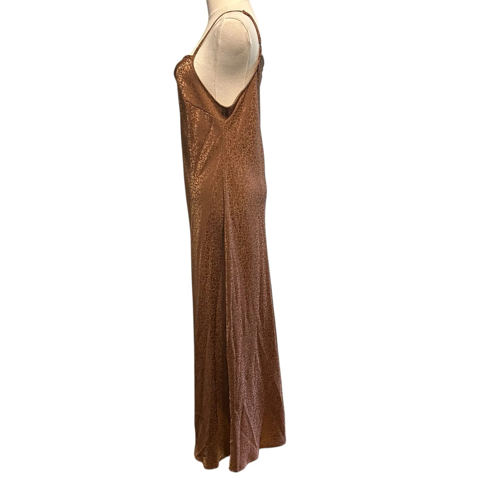 Slip Dress SZ L Maxi Adj Straps Copper Brown Leopard Jessica Simpson Lounge Wear - Image 9