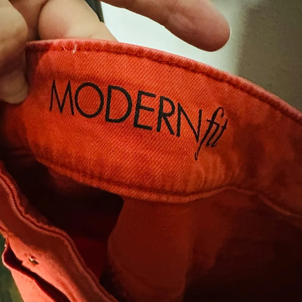 ANN TAYLOR Women's Red Modern Fit Poppy Straight Leg Denim Jeans Size 4 - Image 4