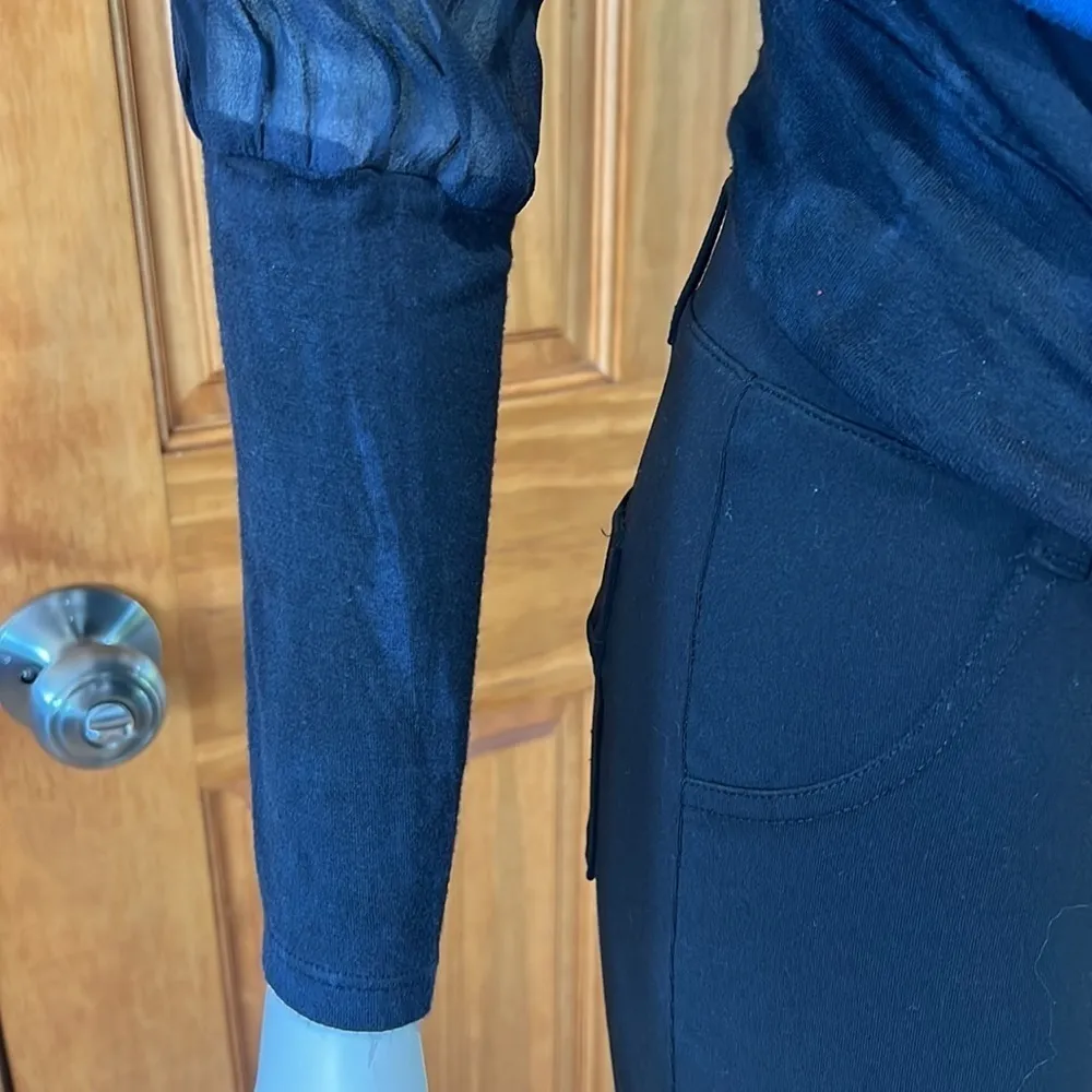 RED Haute Blue Long Sleeve Top Tie Dye Silk Sheer Sleeves Cowl Neck Size Small - Image 6