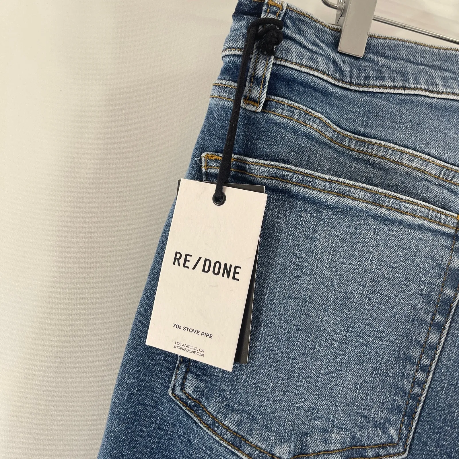 Re/Done Women's Size 31 Stove Pipe 70s Jeans Indigo Storm Blue Straight Leg NWT - Image 9