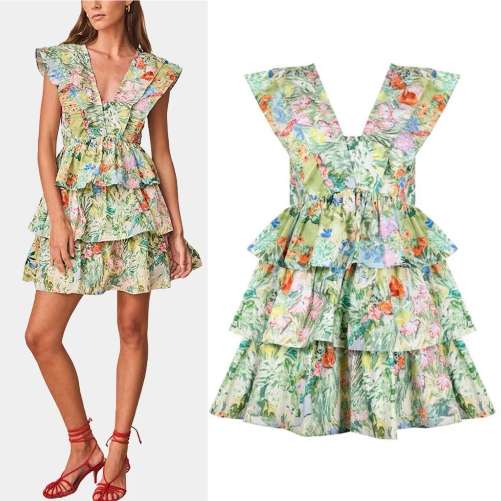 Hunter Bell Pamela Dress Garden Party Floral Tiered Mini Size 10 - Image 2