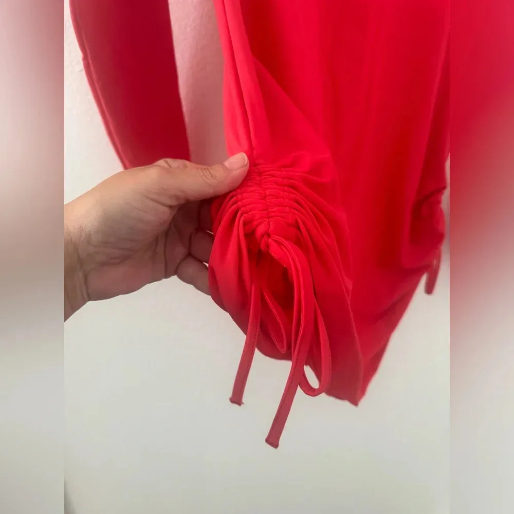 Coolibar Coral Red UPF 50+ Sun Protection Swim Top Side Ruching Coastal Size XS - Image 2