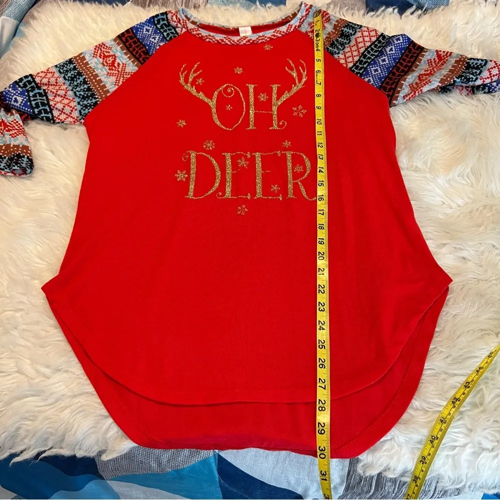 Oh Deer Lightweight Holiday Christmas Raglan Sweater Top Fair Isle Sleeves XL Jr Size undefined - Image 8
