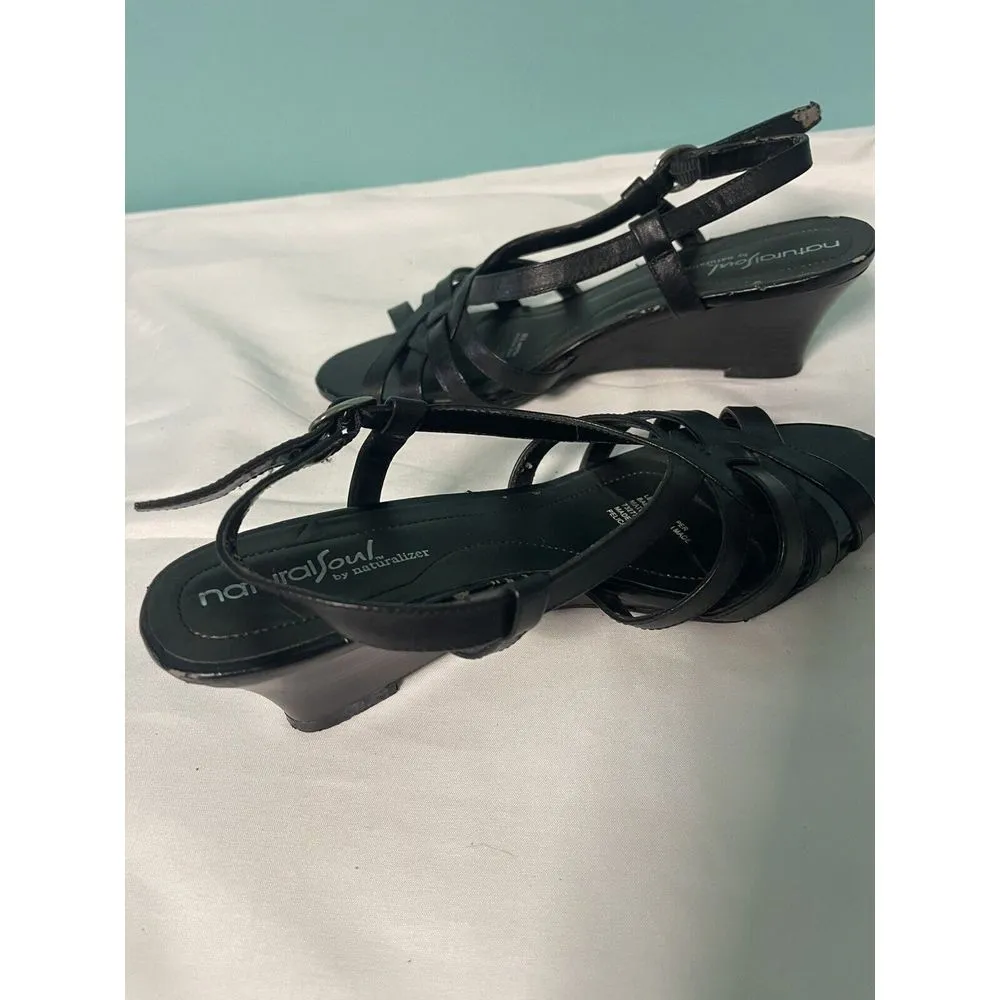 Natural Soul‎ Naturlalizer Women's Black T-strap 7W Ankle Strap Wedge S-277 - Image 5