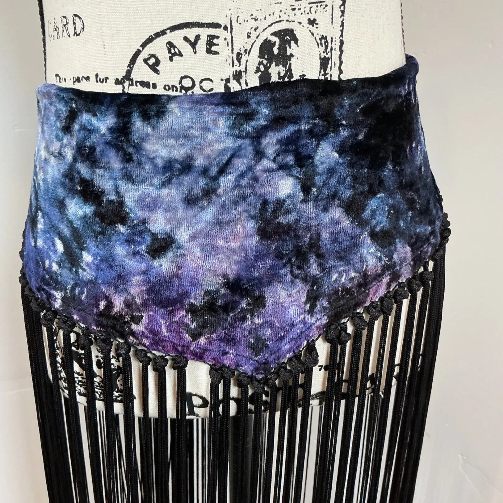 Viscose Gothic Boho Velvet Waist Belt with Long Fringe‎ RaveCostume Festival S/M Blue - Image 3