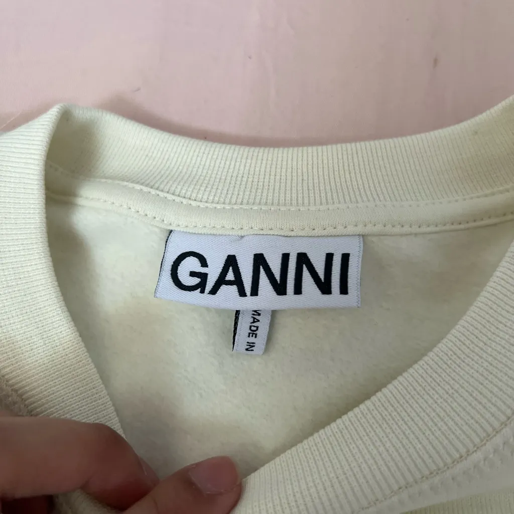 Ganni Cream Sweatshirt with Gray Butterfly Design - Image 2