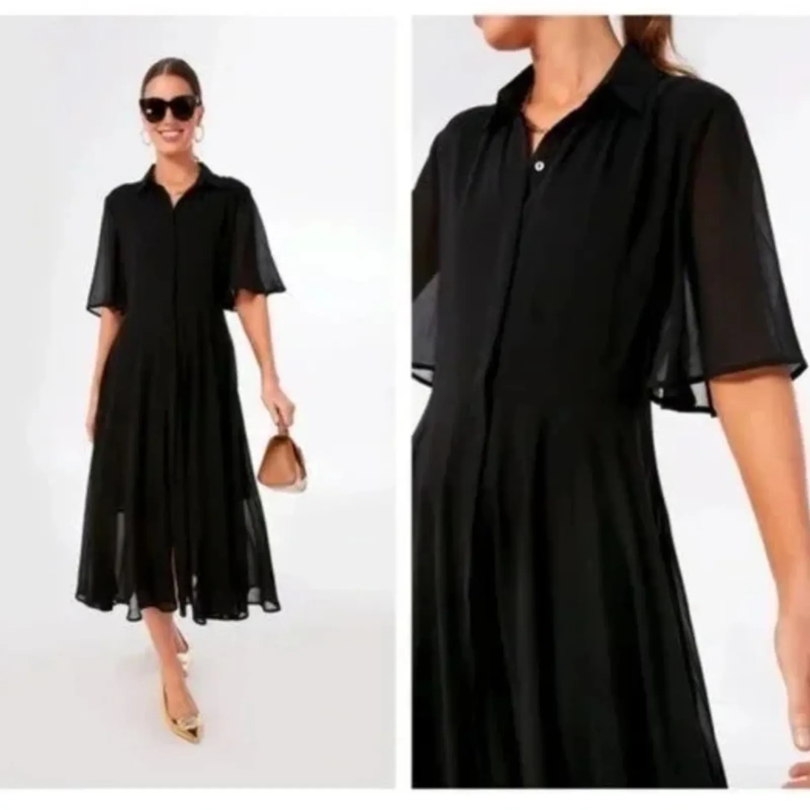 Pomander Place Black Maeve Classic Collared Shirt Maxi Dress Sz XS - Image 6